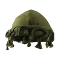 Turbante verde militare foderato in raso con coda intrecciata e frange decorative - Verde Militare