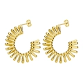 Golden C-shaped hoop earrings featuring a modern spiral twisted design in stainless steel - Spring No.2 Gold Color