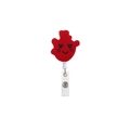 Red heart-eyed smiley face felt retractable ID badge holder with crocodile clip - Red Smile Heart