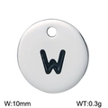Polished stainless steel 10mm round charm pendant featuring black letter W design - Letter W