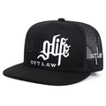 Two-tone black flat brim trucker hat with white 3D g-life embroidery and mesh back - Adjustable / Black
