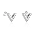 Minimalistische zilveren V-vormige oorknopjes met gepolijste metalen afwerking - D002 Gebogen V-oorknopjes Zilver