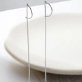 Macro detail of silver long threader earrings with fine chains and vertical bars - Semicircle Ear Threads-Platinum Silver