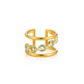 Detail of adjustable gold-plated ring with turquoise enamel and chain link pattern - Zj170