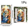 Detailed view of religious Christmas door banner with dimensions 75x150cm for outdoor decor - 75x150cm / Sun Little Angel