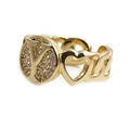 Detailed close-up of a gold-plated Cuban link ring with an iced-out Y letter and heart charm - Letter Y