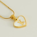 Golden heart necklace with white shell inlay and letter K on a sleek snake chain - Letter K