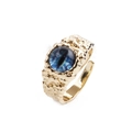 Golden dragon eye ring with blue gemstone and detailed scale texture on white background - Adjustable Open / Gold/Light Blue