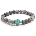Grey marble bead elastic bracelet with turquoise turtle charm in bohemian style - Map Stone (NL04-8)