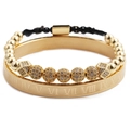 Gold Roman numeral cuff and adjustable cubic zirconia beaded bracelet set for women and men - Gold Set