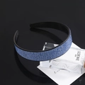 Sparkling light blue rhinestone wide headband with anti-slip teeth and black base - Light Blue Full Rhinestone Solid