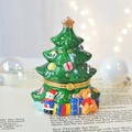 Christmas tree ceramic jewelry box with golden star and festive figurine accents - Dark Green Christmas Tree 7.2*10cm