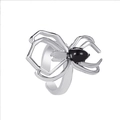 Gothic spider-shaped silver metal ring with a black teardrop stone and adjustable band - Spider / Silver