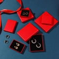 Elegant red jewelry gift boxes for rings and earrings with black velvet foam insert - 5*5*1.5CM / Linen Texture Great Red