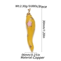 Yellow chili pepper pendant in copper with pink star inlay and clear rhinestones - Yellow Enamel Chili (CX147-09)
