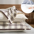 Cotton gauze pillow covers with brown checkered pattern and high elasticity filling - With Straps/1 Piece / Large Coffee Grid