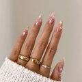 Uñas postizas de almendra en rosa nude con flores blancas y brillantes piedras strass - Estilo de Flor 3D Rosa Nude (XC-24-13)