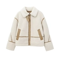 Women's fleece jacket in beige and khaki with zipper closure and turn-down collar - XS / Beige
