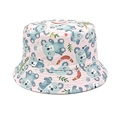 Detail of pink cotton sun hat featuring cute cartoon koala and eucalyptus leaf prints - Head Circumference 52cm-54cm / Light Pink