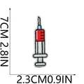 Detail of syringe embroidery patch showing 7cm height scale and precise red stitching - Syringe Pattern (18号)