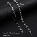 Silver 316 stainless steel chain necklace 5mm width hip hop style for men and women - 5mm / 50cm / Silver