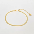 Double layered flat snake chain anklet in gold finish with a heart charm and lobster clasp - Gold Color Single Layer Heart Style (JAK307)
