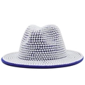 Cappello fedora di lusso in lana da donna con perle bianche e tesa blu reale per feste - M(56-58cm) / Base Blu