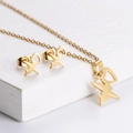 Set di gioielli dorati con collana a battito cardiaco e orecchini a lobo a forma di cuore - Set di gioielli cuore ECG / Oro