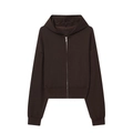 Dettaglio della felpa con cappuccio marrone scuro con polsini a costine e zip in metallo - S / Top Color Caffè