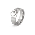 Fashion wide silver band ring featuring a crescent moon pendant on minimalist metal - US 7 / Silver