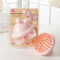 Pink bow scalp massage brush with soft silicone bristles in retail blister packaging - PVC Box / Pink