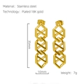 Detail view of 18K gold plated stainless steel earrings with size 35x10mm and 7g weight - Gold