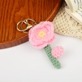 Handmade pink crochet flower keychain with green leaves and a golden metal clasp - Pink Double Flower Style (款式五) / 15*4