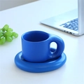 Chubby blue ceramic mug and saucer set with thick handle for morning coffee - Klein Blue Fat Cup + Saucer