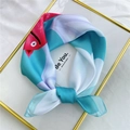 Fashionable square silk scarf with red cartoon fish and blue wave pattern print - 53cm / 3 Little Red Demon