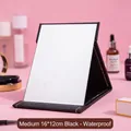 Portable folding makeup mirror in medium black waterproof design, 16x12cm table mirror - Waterproof PU Leather Style / Medium 16x12cm (Square Edge) / Black