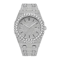 Reloj de lujo plateado octogonal con pavé de diamantes y ventana de calendario - Plateado