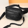 Marsupio nero con stampa coccodrillo, tasche multiple con zip e tracolla regolabile - Nero