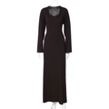 Deep brown long sleeve maxi dress with U-neck and tie back design for a loose elegant fit - S / Brown