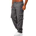 Men's loose multi-pocket straight cargo pants in dark grey for outdoor casual wear - Dark Gray