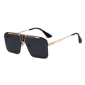 Gafas de sol cuadradas de gran tamaño con patillas de metal dorado y lentes grises - Montura Dorada Negro Gris