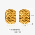 Pendientes de acero inoxidable dorados con patrón acolchado e información de talla - Estilo Rectangular Acolchado