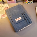 Blue denim A5 binder journal featuring a front pocket with a Good Luck fabric label - Light Blue