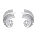 Detail of silver spiral C-shaped stud earrings with polished wave-like geometry design - Platinum Silver Spiral C-Shaped