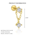 Elegant S925 sterling silver gold-plated double zircon drop chain earrings with labret back - Single Double-Stone Chain Earring / Gold