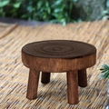 Supporto per piante tondo in legno massiccio vintage con venature naturali per balcone - Colore Carbonizzato Taglia L (20x9cm)