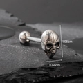 Silver skull tongue ring in stainless steel with 1.05cm length and 0.68cm width - Elongated Dark Skull (S254)
