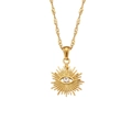 Golden stainless steel evil eye necklace with sunburst pendant and crystal inlay - Hollow Radiant Eye Pendant (Water Wave Chain)
