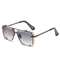 Vintage square pilot sunglasses with black gold frames and metal mesh side shields - Black Frame / Grey Gradient Lens