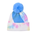 Bonnet en maille tie-dye pour femme avec grand pompon en fausse fourrure bleue pour l'hiver - Taille unique / Tie-Dye Bleu
